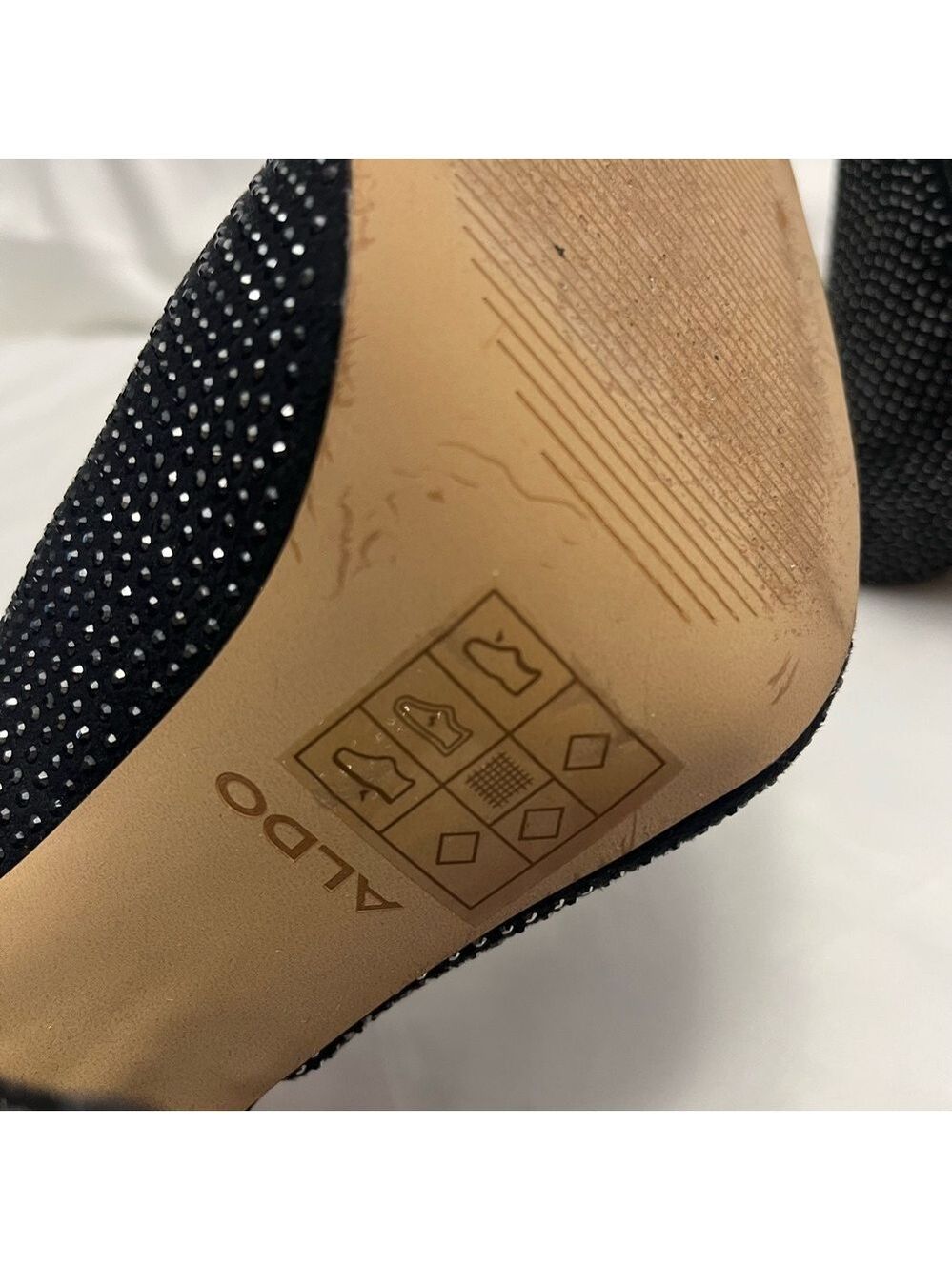 Aldo Rhinestone Crystal Embellished Mules Heels Black 7.5 - Picture 11 of 12